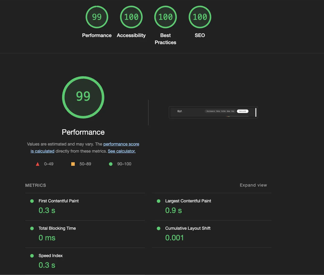 Image of our website scores